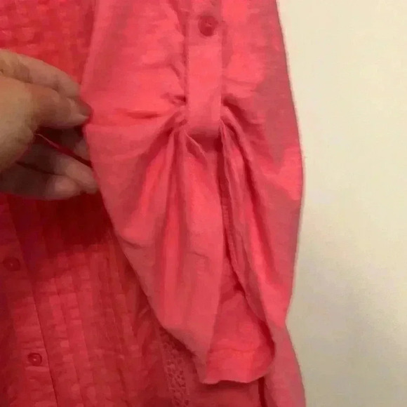 Erika 100% cotton, salmon pink, button down,3/4 sleeve embellished tunic - Picture 5 of 12
